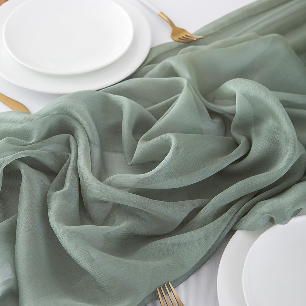 Detalle de CHUQING Tischläufer Chiffon grün – 70 cm x 400 cm, Mintgrün/Salbeigrün