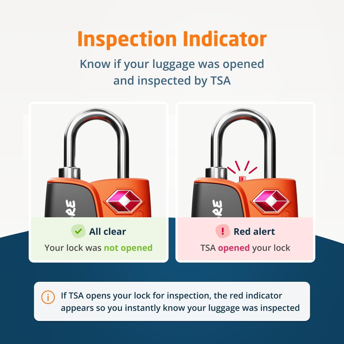 Detalle de 2-Pack TSA Approved 3-Digit Luggage Locks with Open Alert Indicator (Orange) for Travel