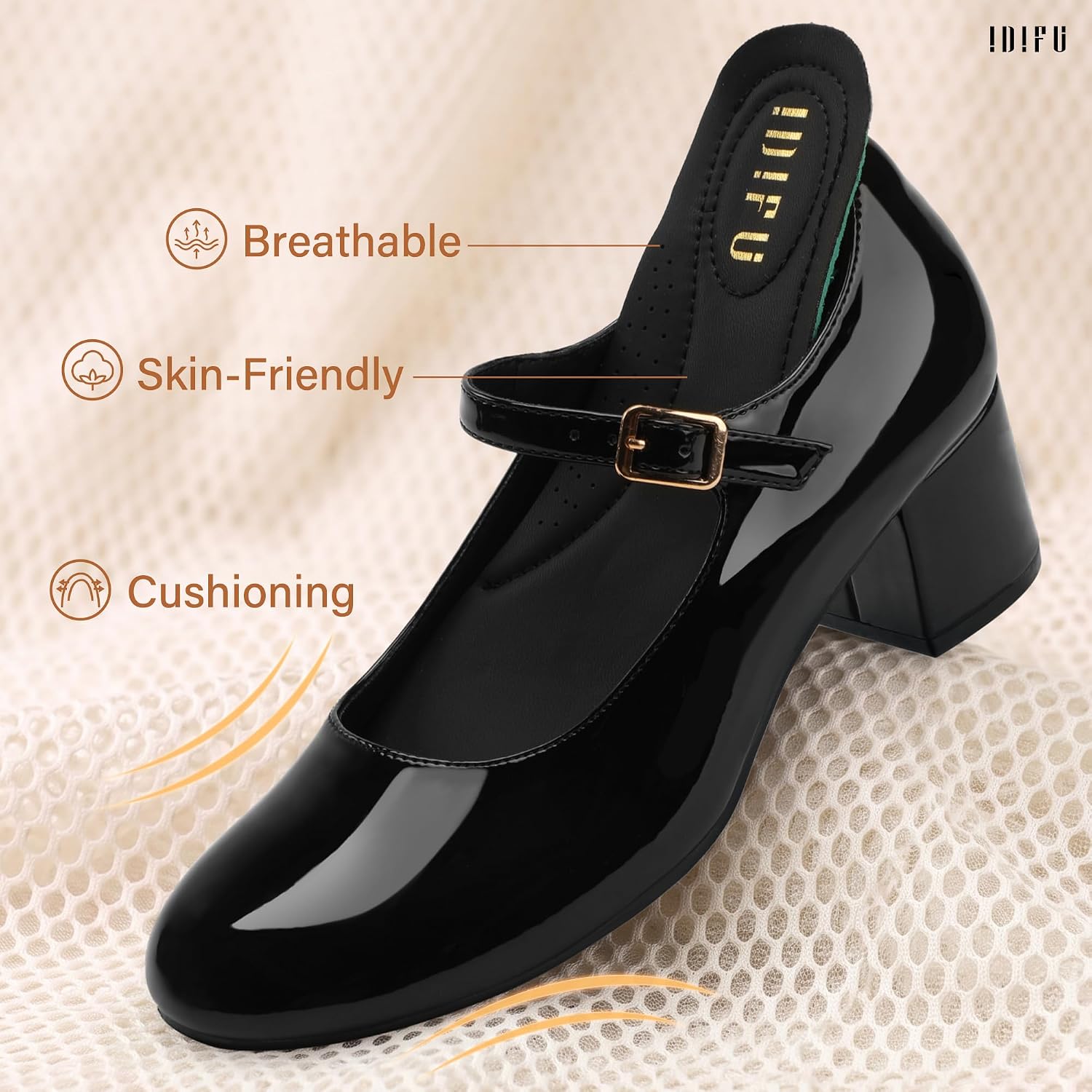 Detalle de IDIFU Women's Mary Jane Pumps with 1.9-Inch Block Heel and Ankle Strap