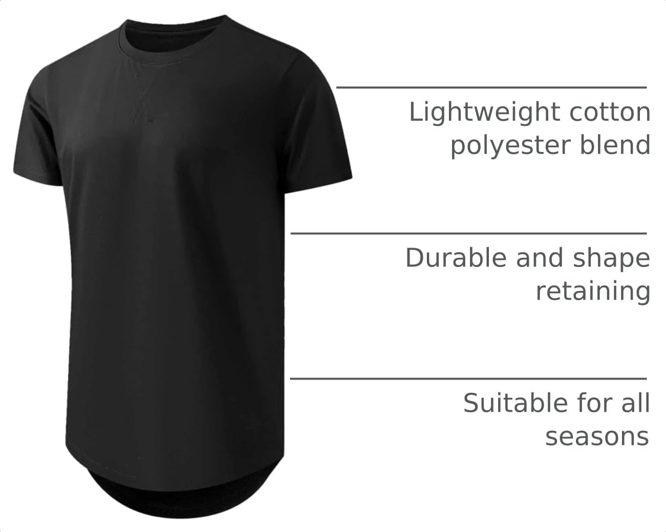 Detalle de JMIERR Men's 3 Pack Cotton Hipster Longline Crewneck T-Shirts