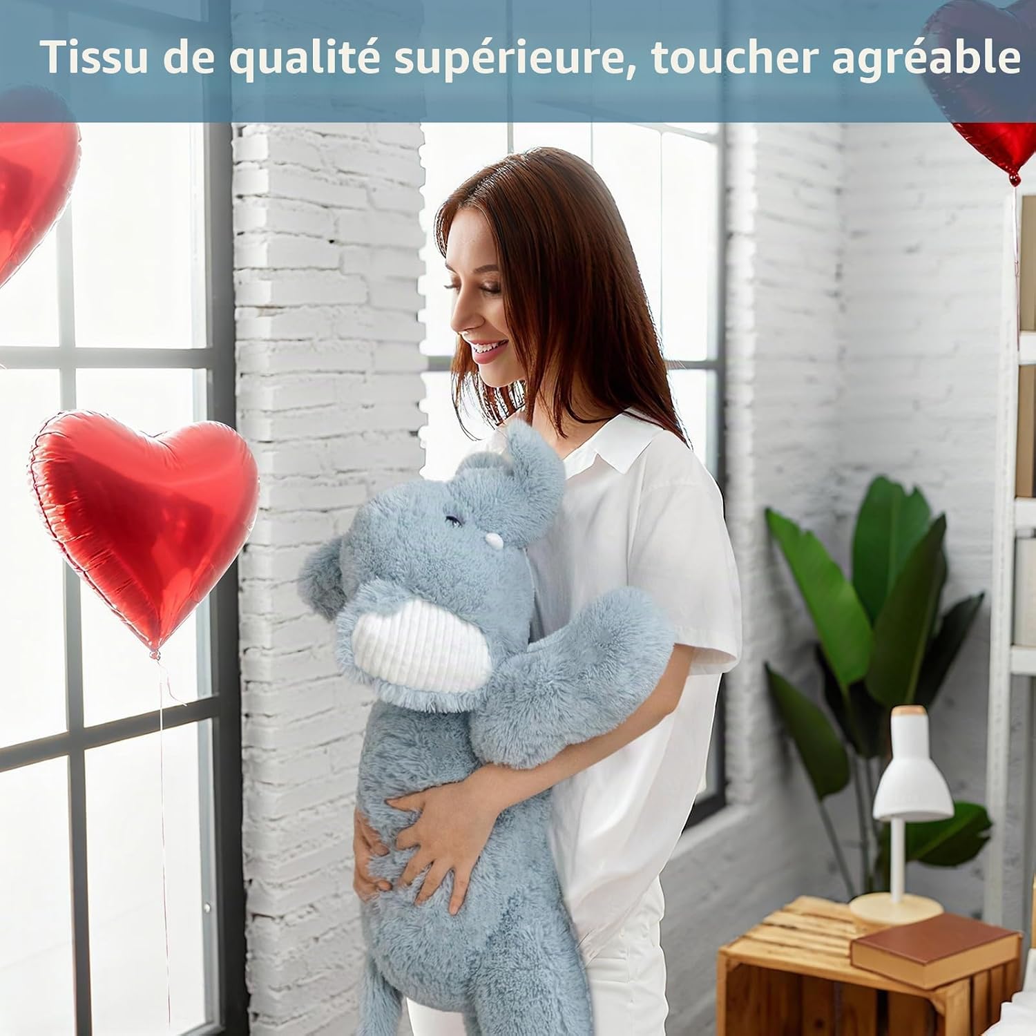 Detalle de BEJOY Doudous Éléphant XXL 90 cm – peluche douce et polyvalente pour bébé