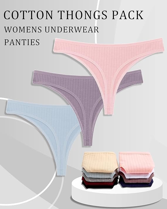 Detalle 2 de FINETOO Cotton Thongs for Women – Soft Low Rise 6-Pack, 95% Cotton
