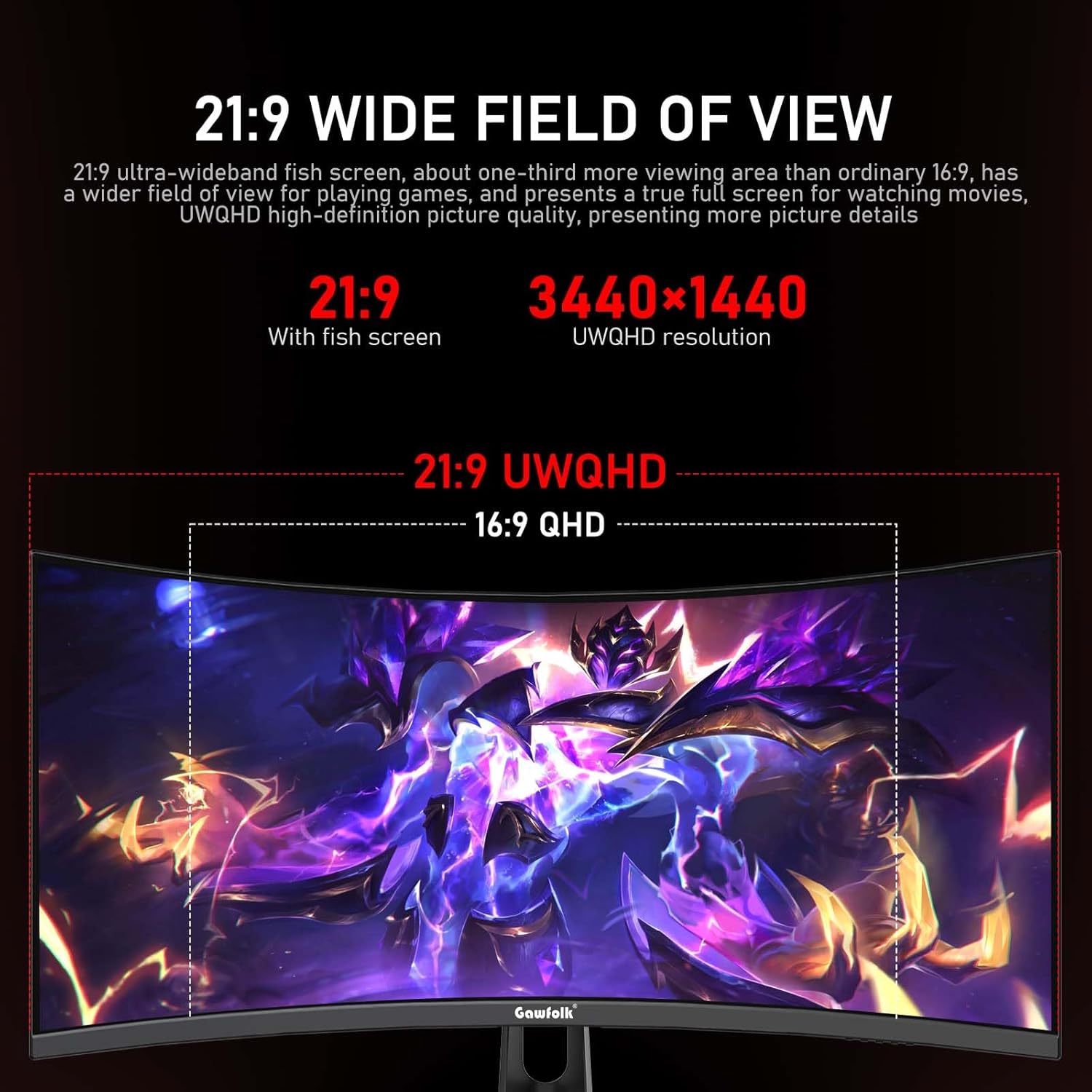 Thumbnail 1 de Gawfolk 34 Inch Ultrawide Curved 200Hz Gaming Monitor