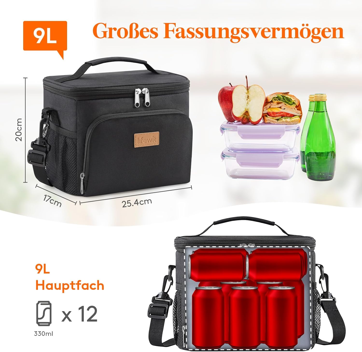 Detalle de Lifewit Isolierte Kühltasche 9L für 12 Dosen