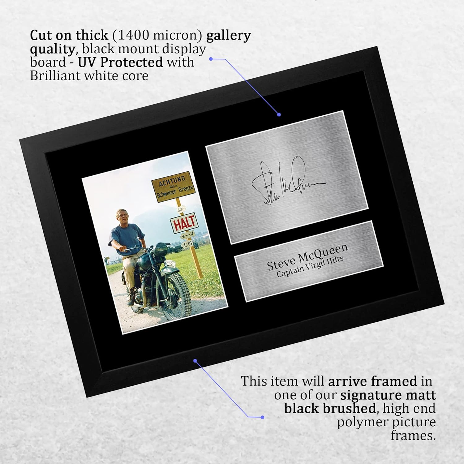 Thumbnail 2 de HWC Trading FR A4 Steve McQueen The Great Escape framed signed-style photo for movie memorabilia fans (A4)