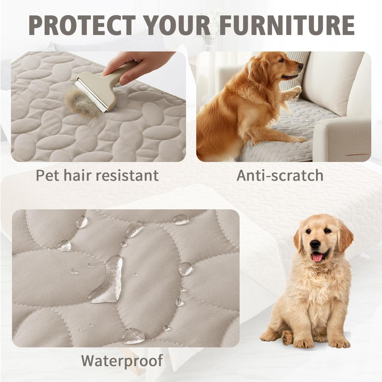 Detalle de Ameritex Waterproof Pet Bed Cover Anti-Slip Dog Bed Blanket for Sofa and Furniture (Khaki, 30x70 Inch) – Pack of 1