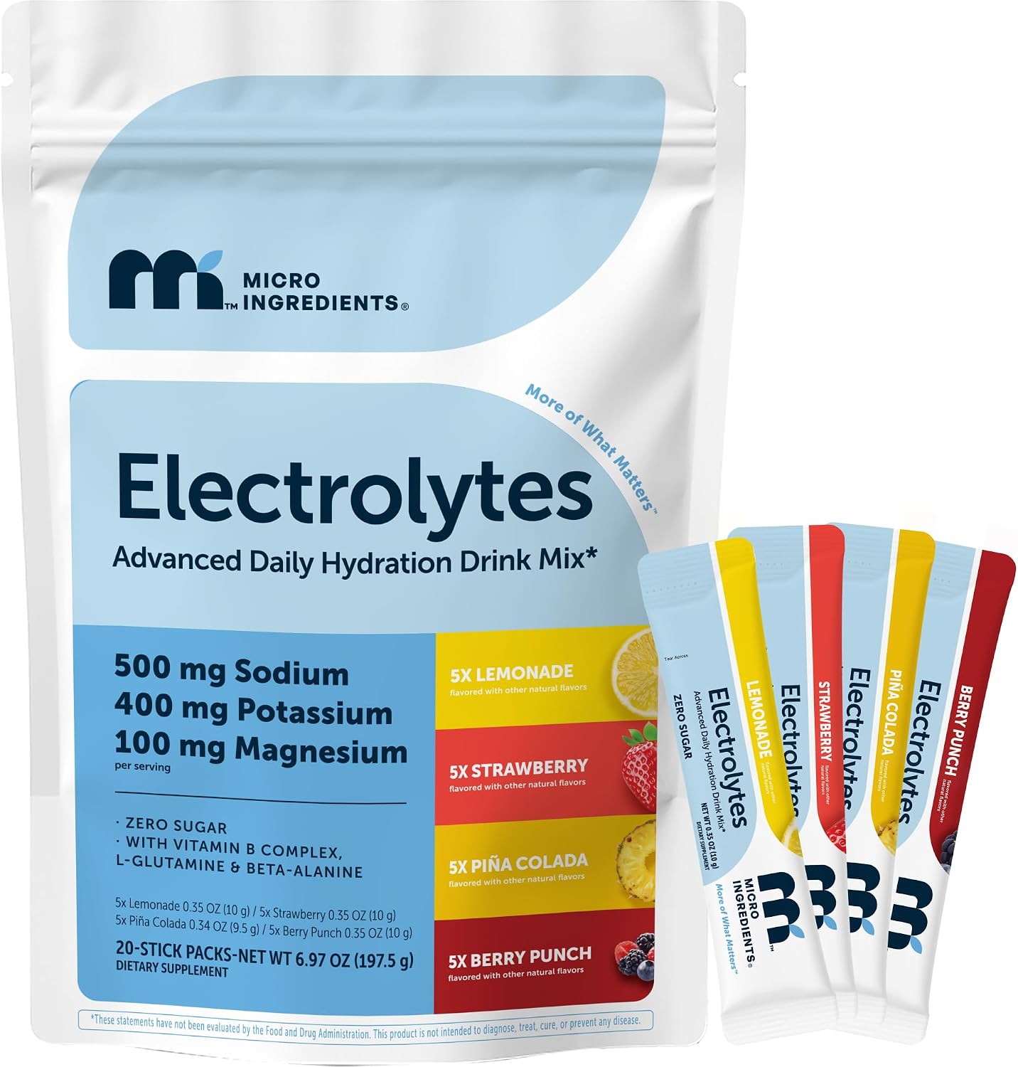 Detalle de Micro Ingredients Electrolyte Powder Packets 20 Count