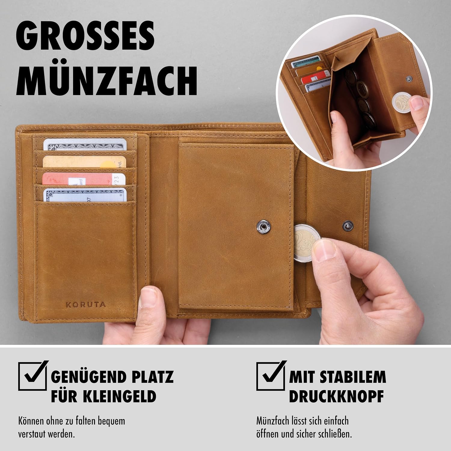 Thumbnail 3 de KORUTA Leder Geldbörse Herren mit RFID Schutz 13 Fächer braun