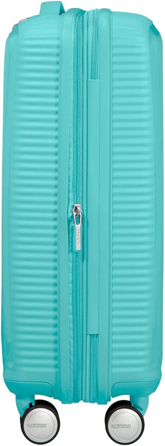Detalle de American Tourister Soundbox Spinner S erweiterbar 55 cm (Poolside Blue) – Handgepäck mit TSA-Schloss