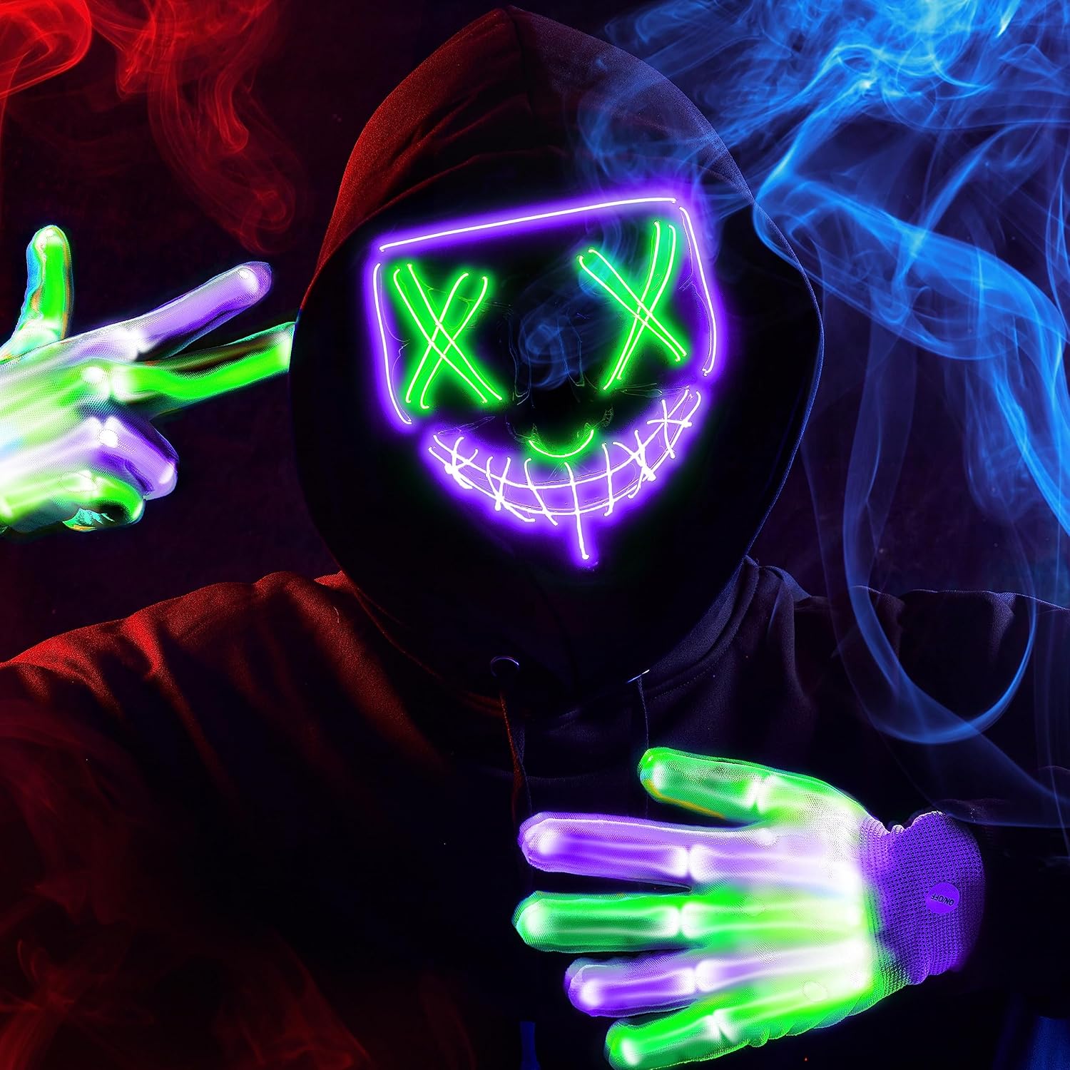 Thumbnail 5 de JOYIN LED Halloween Mask and Gloves, Green and Purple, 3 Flashing Modes