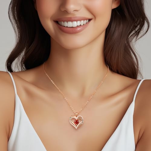 Thumbnail 1 de CDE Necklaces for Women Birthstone Pendant, Double Heart Rose Gold Plated with 12 Birthstones