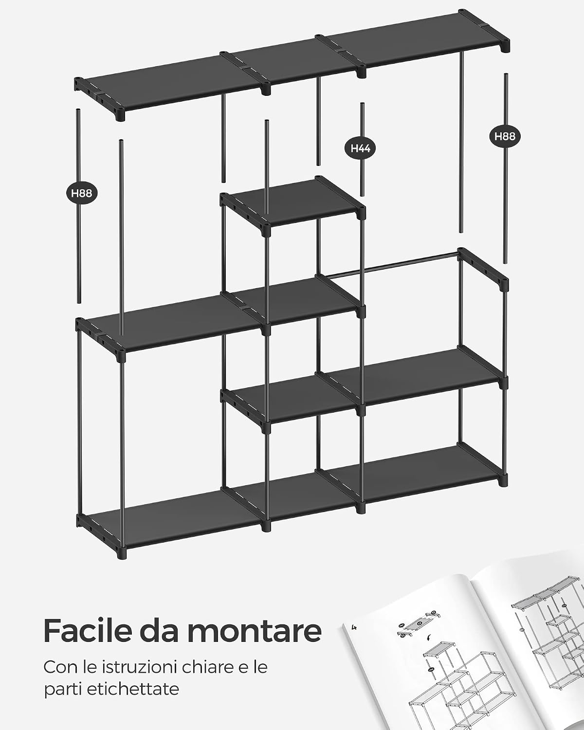 Thumbnail 6 de SONGMICS Armadio autoportante con barre appendiabiti e ripiani in tessuto, 182 x 43 x 182 cm, Nero Inchiostro (RYG037B02)