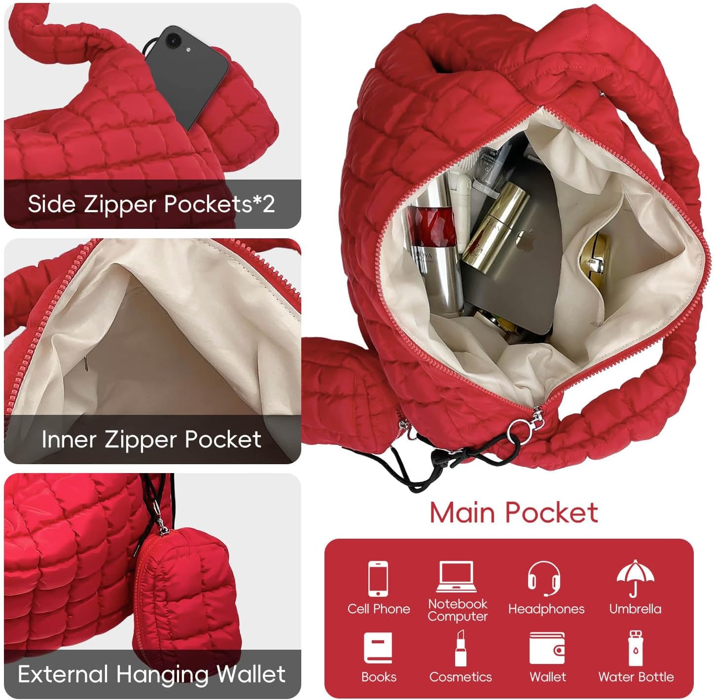 Detalle 2 de Bagtopia Puffer Tote Bag for Women, Large Quilted Puffer Tote
