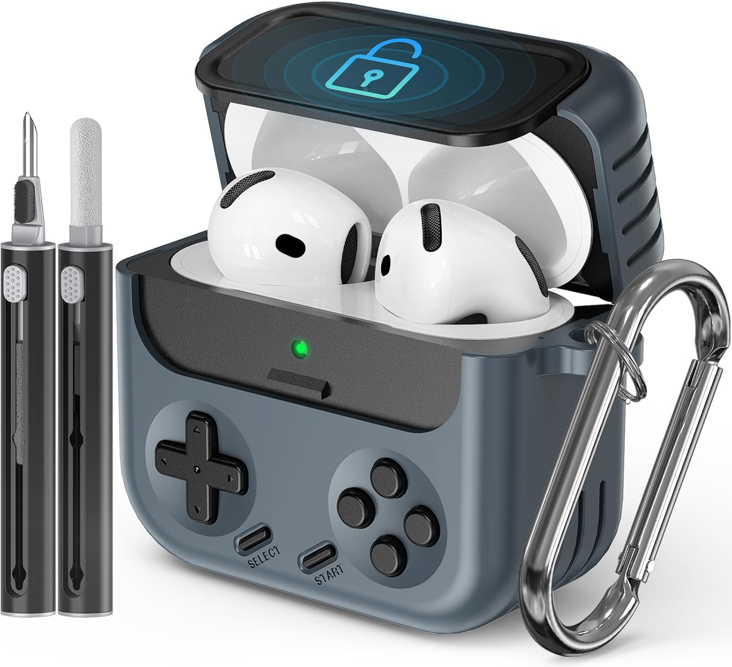 Detalle de Inesore AirPods 4 Case with Lock (Classic Game Console Style) + Cleaner Kit (Black)