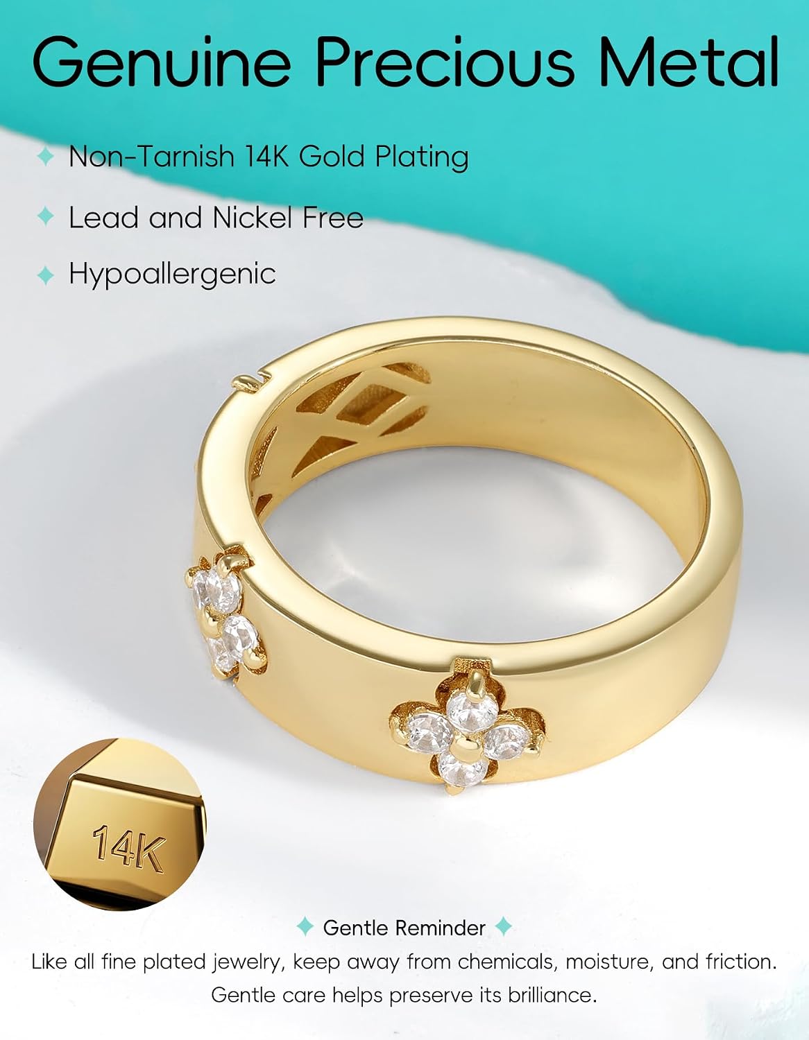 Detalle de TIMELESSTAR Moissanite Ring 14K Gold Plated