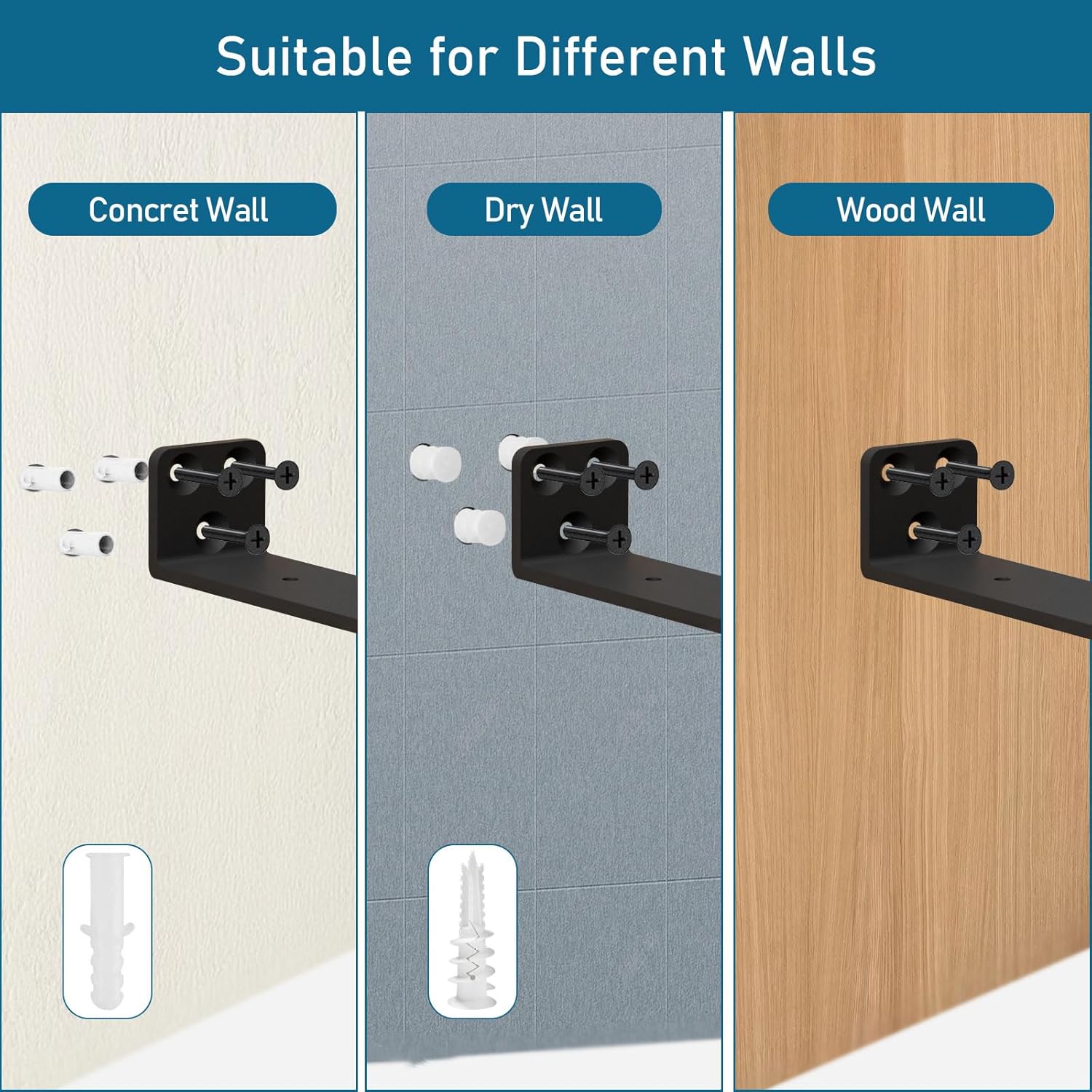 Thumbnail 4 de Heavy Duty Floating Shelf Brackets 8 inch (8-pack) – Black cast iron L-shaped wall supports