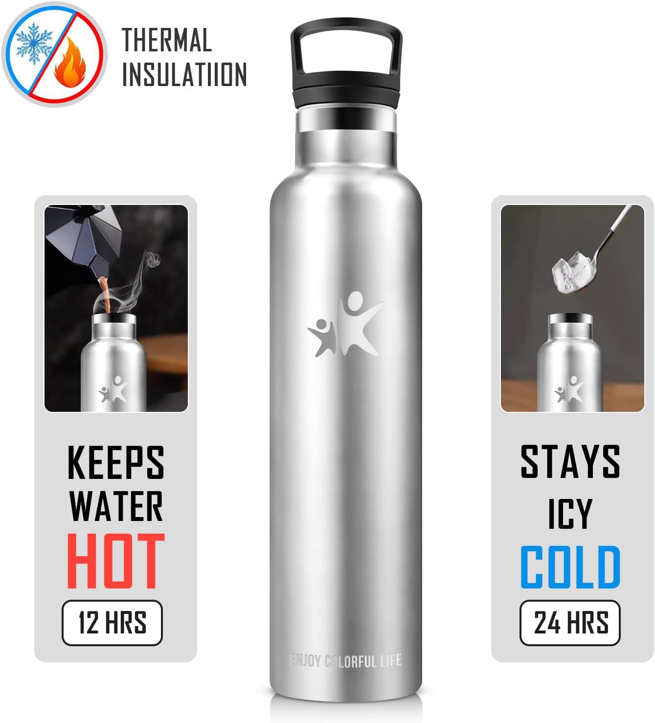 Detalle de KollyKolla Gourde Isotherme 1L – Inox avec paille et 2 capuchons, anti-fuite
