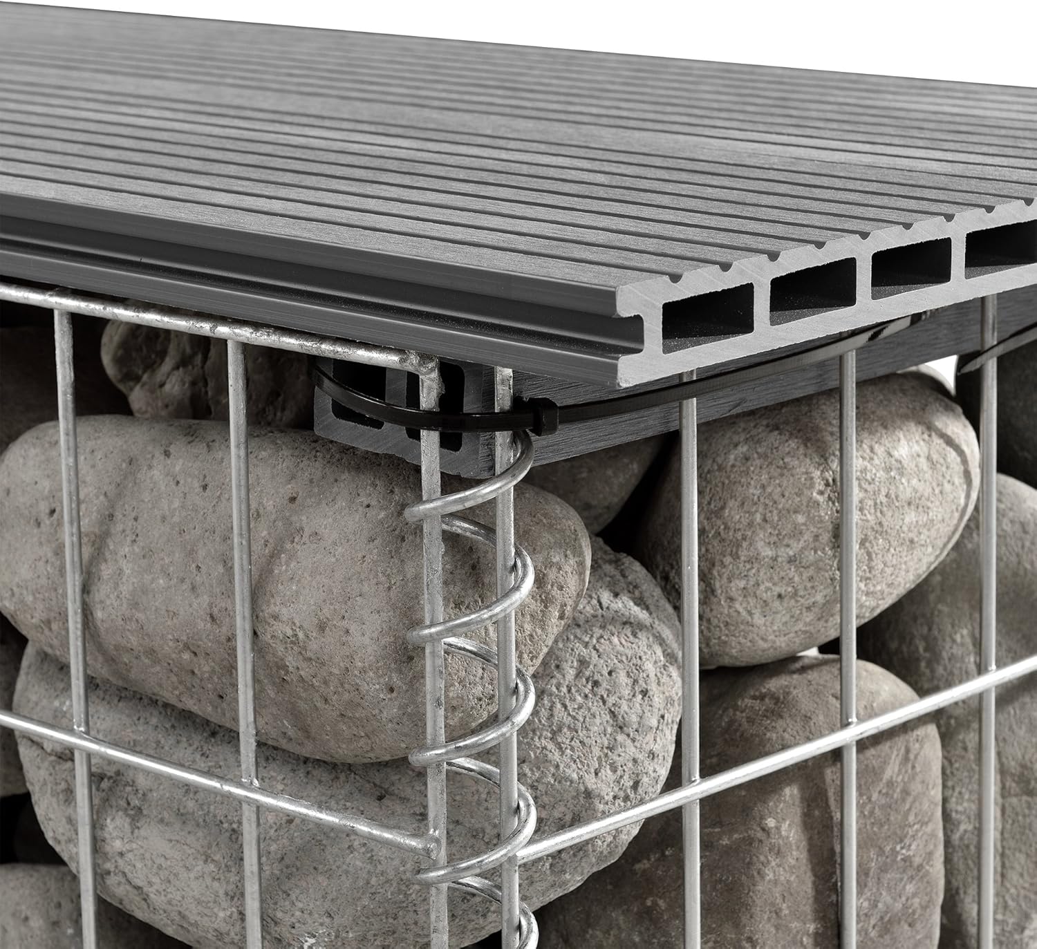 Thumbnail 5 de pro.tec Banc de jardin en gabion avec assise en WPC gris (100 x 30 x 45 cm)