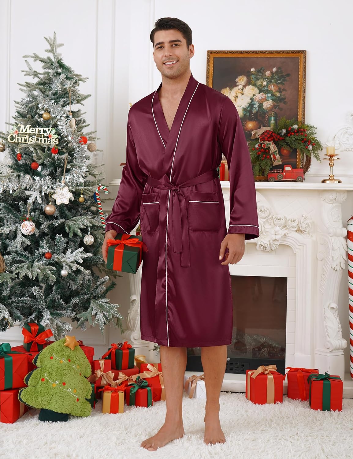 Detalle 2 de Bresdk Peignoir Satin Homme Confort et Élégance