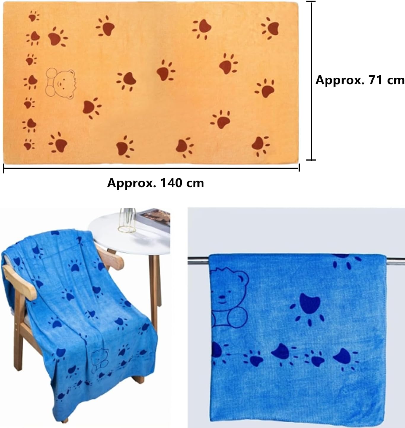 Detalle 2 de bangminda Hundehandtuch (2er-Set) Mikrofasertücher zum Abtrocknen & Pflegen, waschbar – 140 x 71 cm (Gelb und Blau)