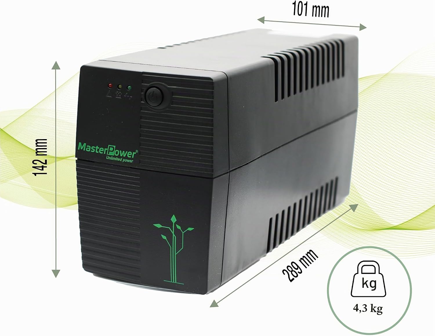 Detalle de Master U-Power MF-UPS650VA – zasilacz UPS 650 VA, 360 W, 2 gniazda Schuko
