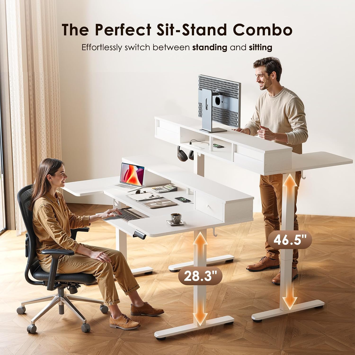 Detalle 1 de OffiGo 55-Inch U-Shaped Standing Desk with Drawers, Keyboard Tray, and Power