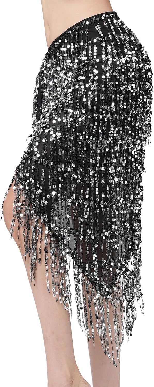 Thumbnail 6 de MUNAFIE Glitzer Pailletten Rock – Bauchtanz Hüfttuch, Einheitsgröße, bunt glitzernd