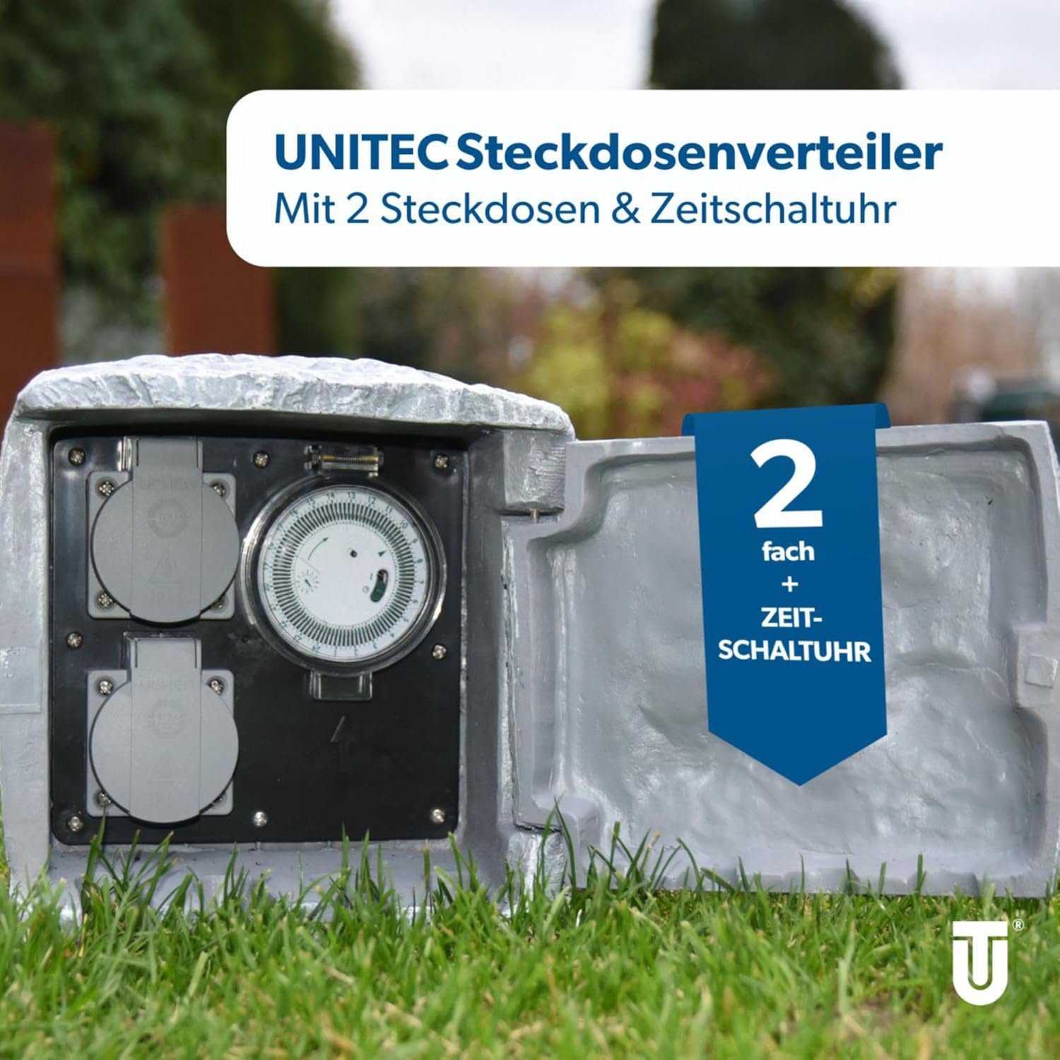 Thumbnail 6 de UNITEC Steckdosenverteiler für den Garten in Steinoptik – Außensteckdose IP44, 2 Steckdosen, Zeitschaltuhr
