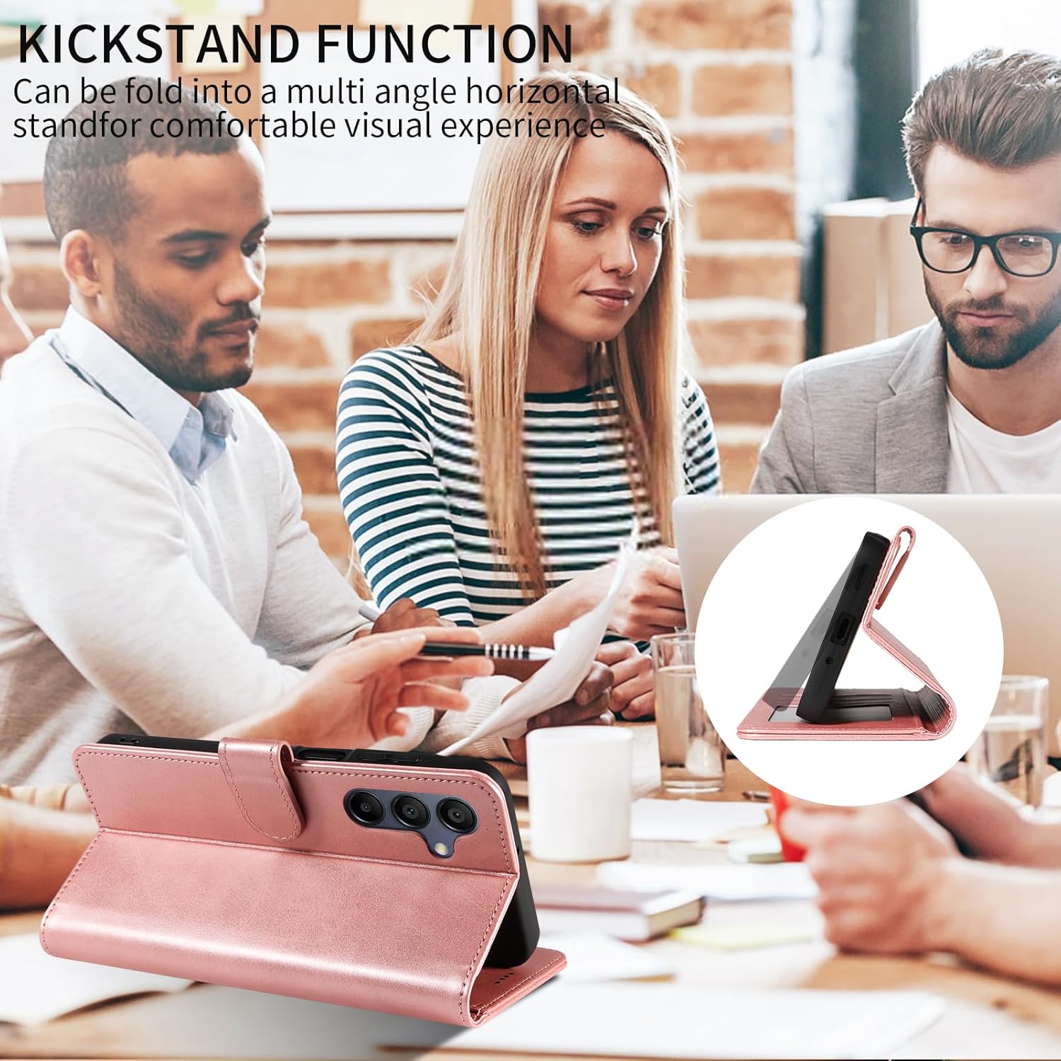 Thumbnail 4 de WAURZ Cover a libro in pelle per Samsung Galaxy A36 5G (rosa) con protezione schermo e porta carte