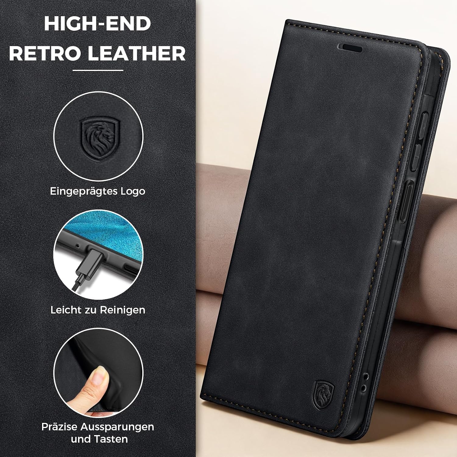 Detalle 2 de AIMOYU Premium Leder Flip Case mit Kartenfach für Samsung Galaxy S22 – Schwarz