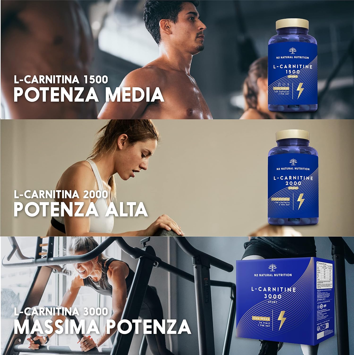Detalle de L Carnitina 2000 di N2 Natural Nutrition – 150 capsule per 75 giorni: high-dose L-Carnitina tartrato in capsule