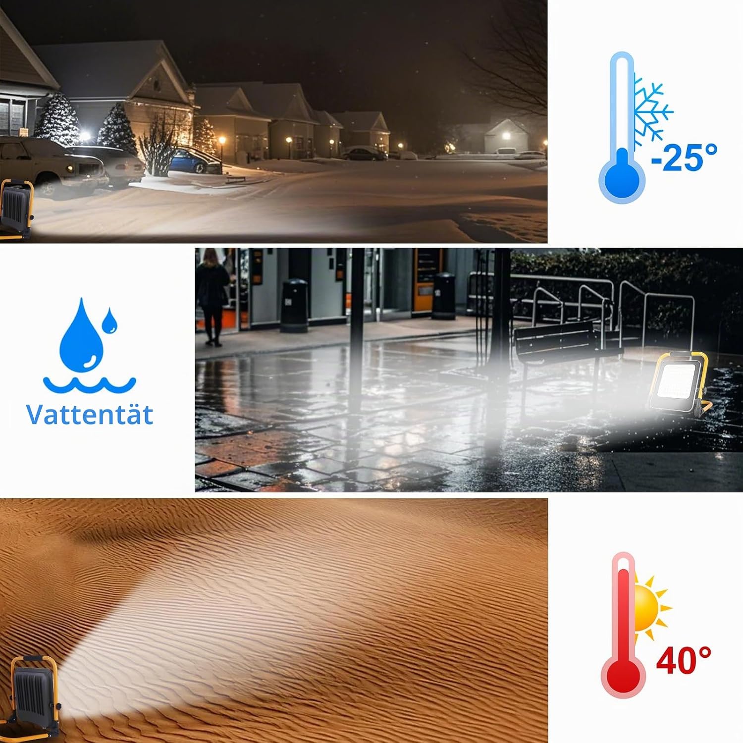 Detalle de JBdusn ST-LED LED-byggstrålkastare 50 W, 5 000 lm, vikbar, 6 000 K