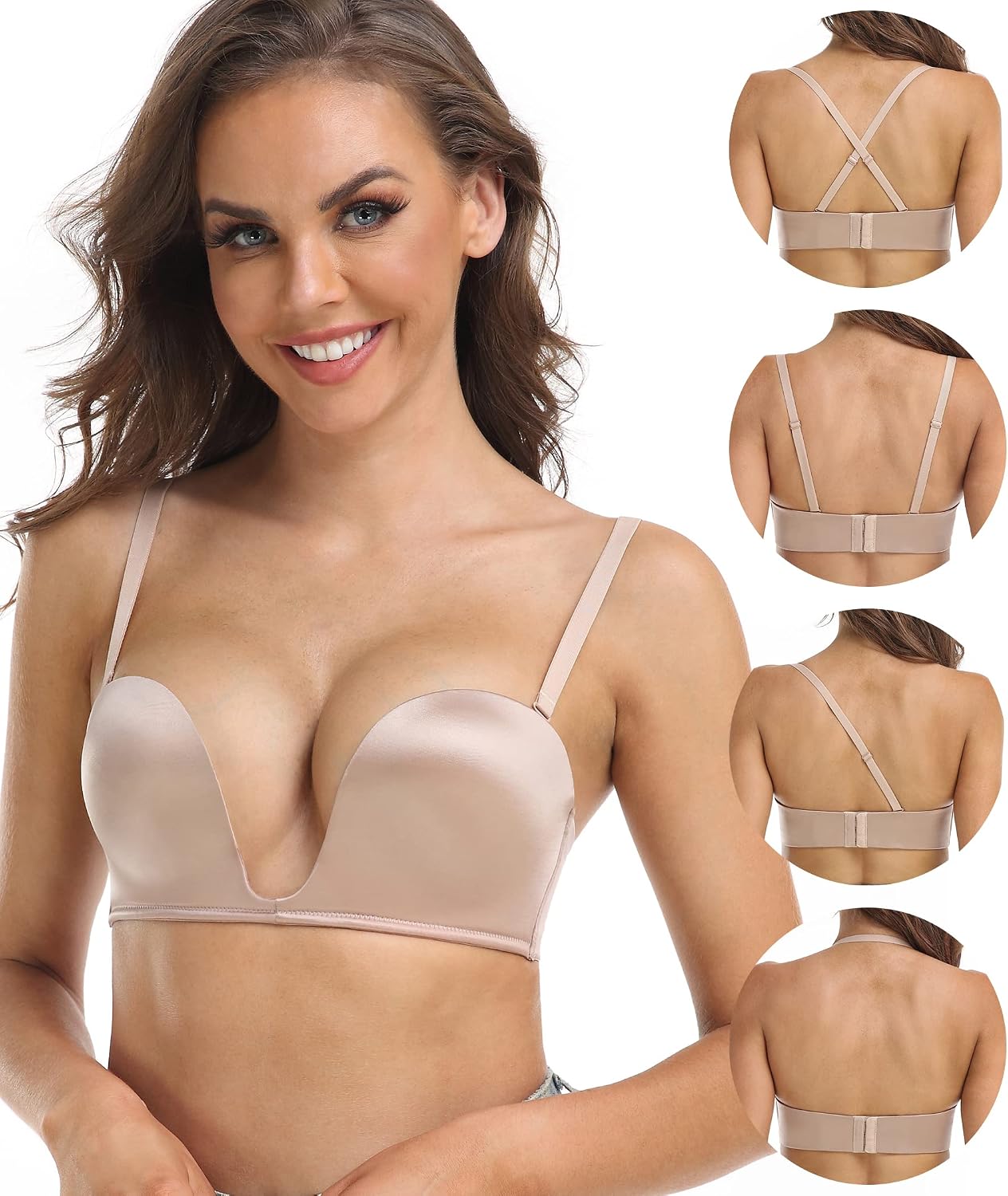 Detalle de DotVol Push Up Convertible Strapless Bra for Women – Deep U Plunge, Underwire, Multiway
