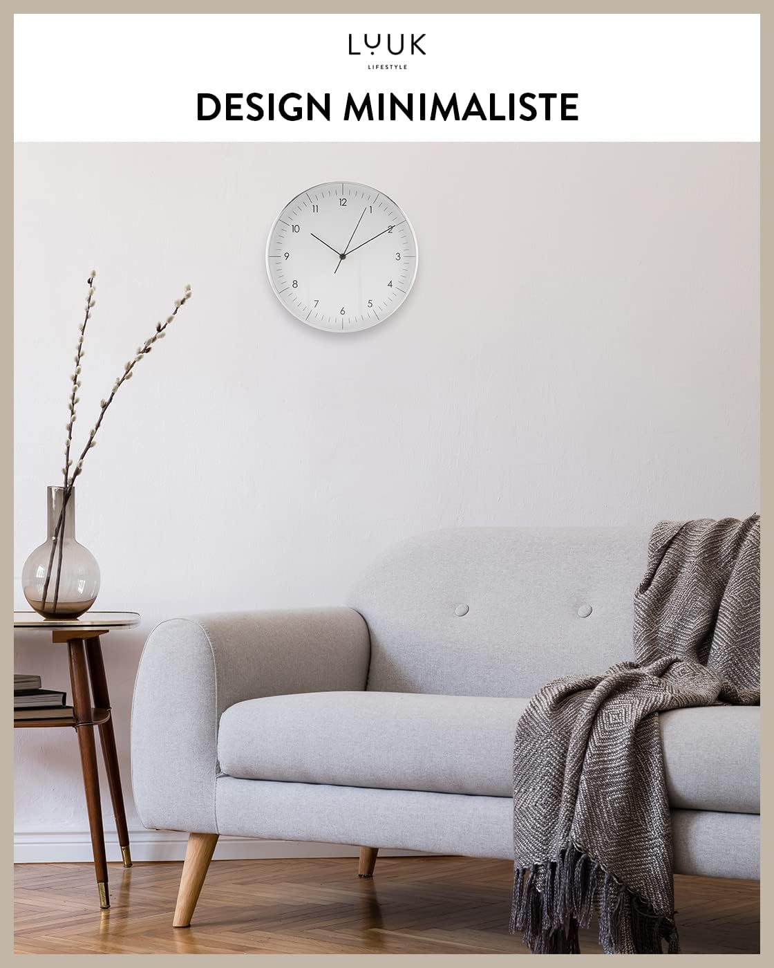 Thumbnail 3 de LUUK LIFESTYLE Horloge murale silencieuse moderne avec trotteuse (31 cm) — Blanc et argent