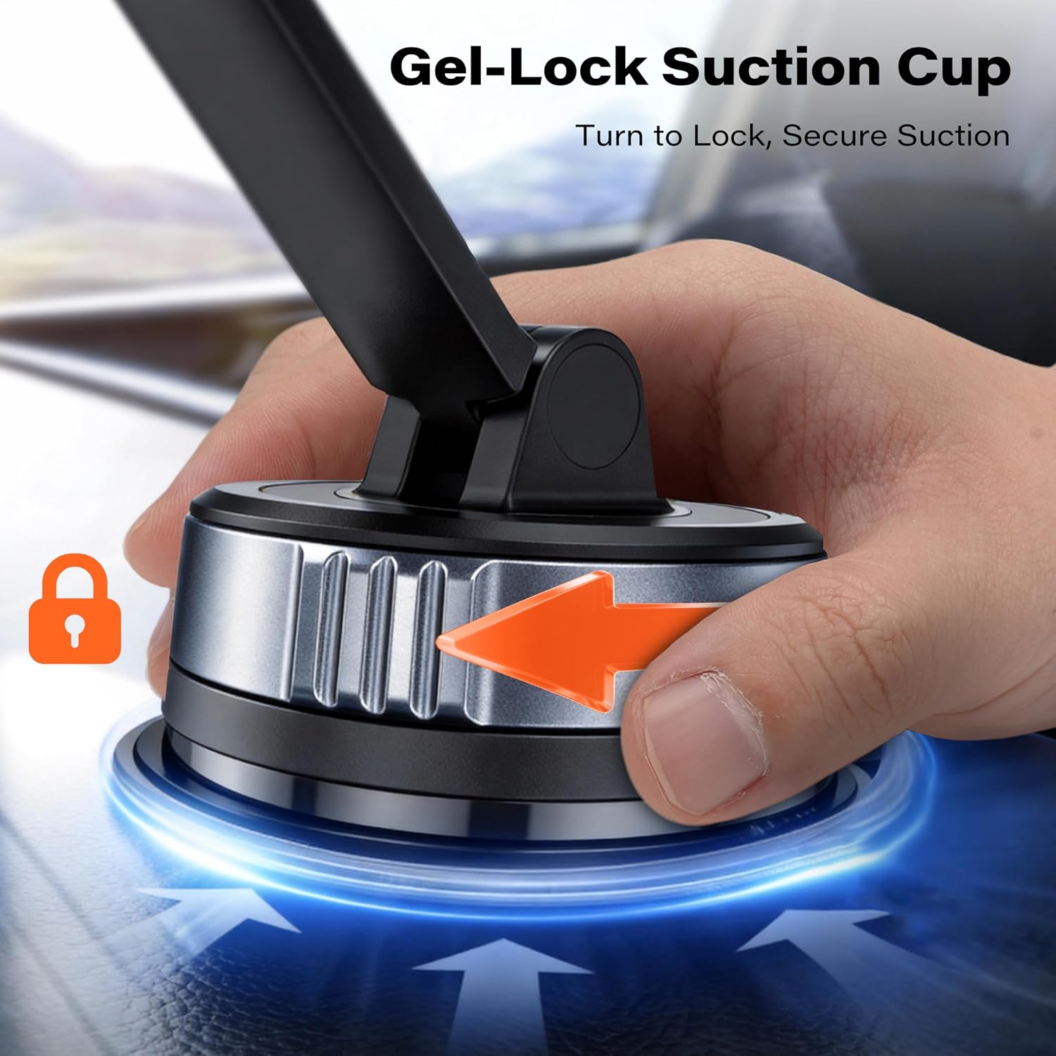 Detalle de APPS2Car Gel-Lock Strong Suction Cup Phone Mount with Dual‑Axis Arm for Car Dashboard