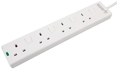 Detalle de PRO ELEC PELB1921 4 Way Individually Switched Surge Protected Extension Lead White, 5m