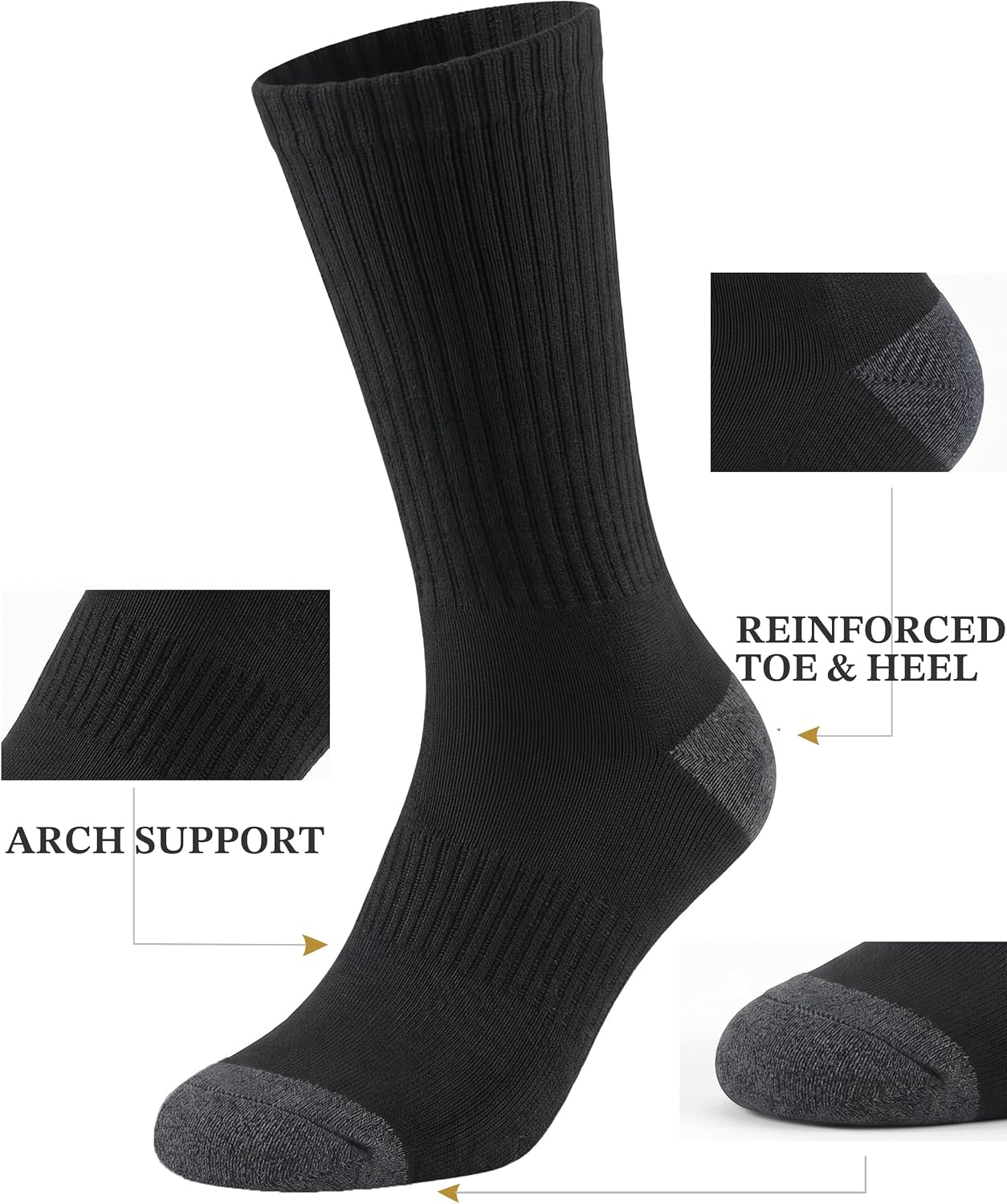 Detalle 1 de Josnown Men's Cushioned Crew Socks, Combed Cotton with Arch Support