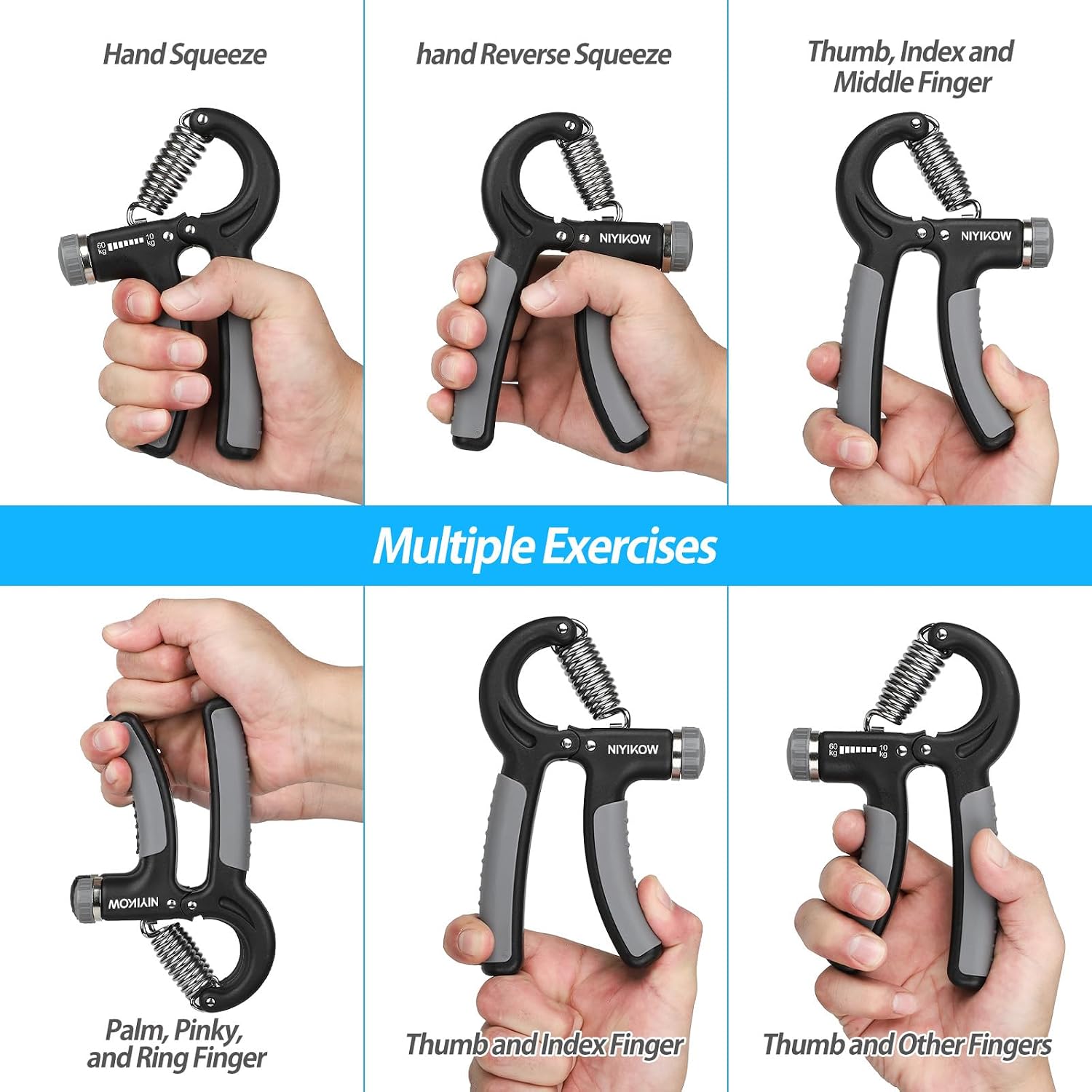 Detalle de NIYIKOW FBA_4049540 2-Pack Adjustable Hand Grip Strengthener, 22–132 lb