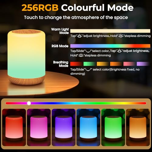 Detalle de CAKLIK Lampada da Comodino LED Touch Dimmerabile: 3 Modalità e 256 RGB, portatile e ricaricabile