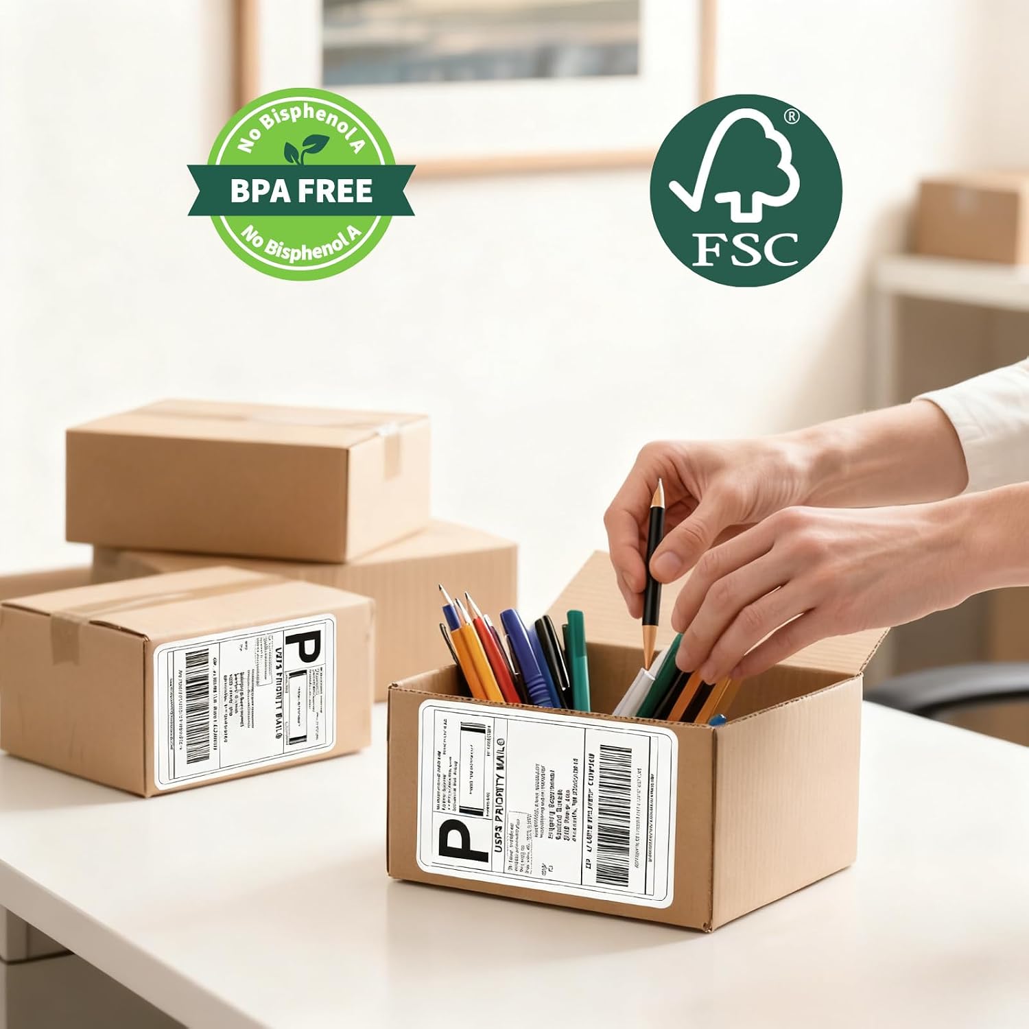 Detalle de HUOJI 4x6 Thermal Labels, 100-Count Shipping Stack, Strong Adhesive, BPA-Free
