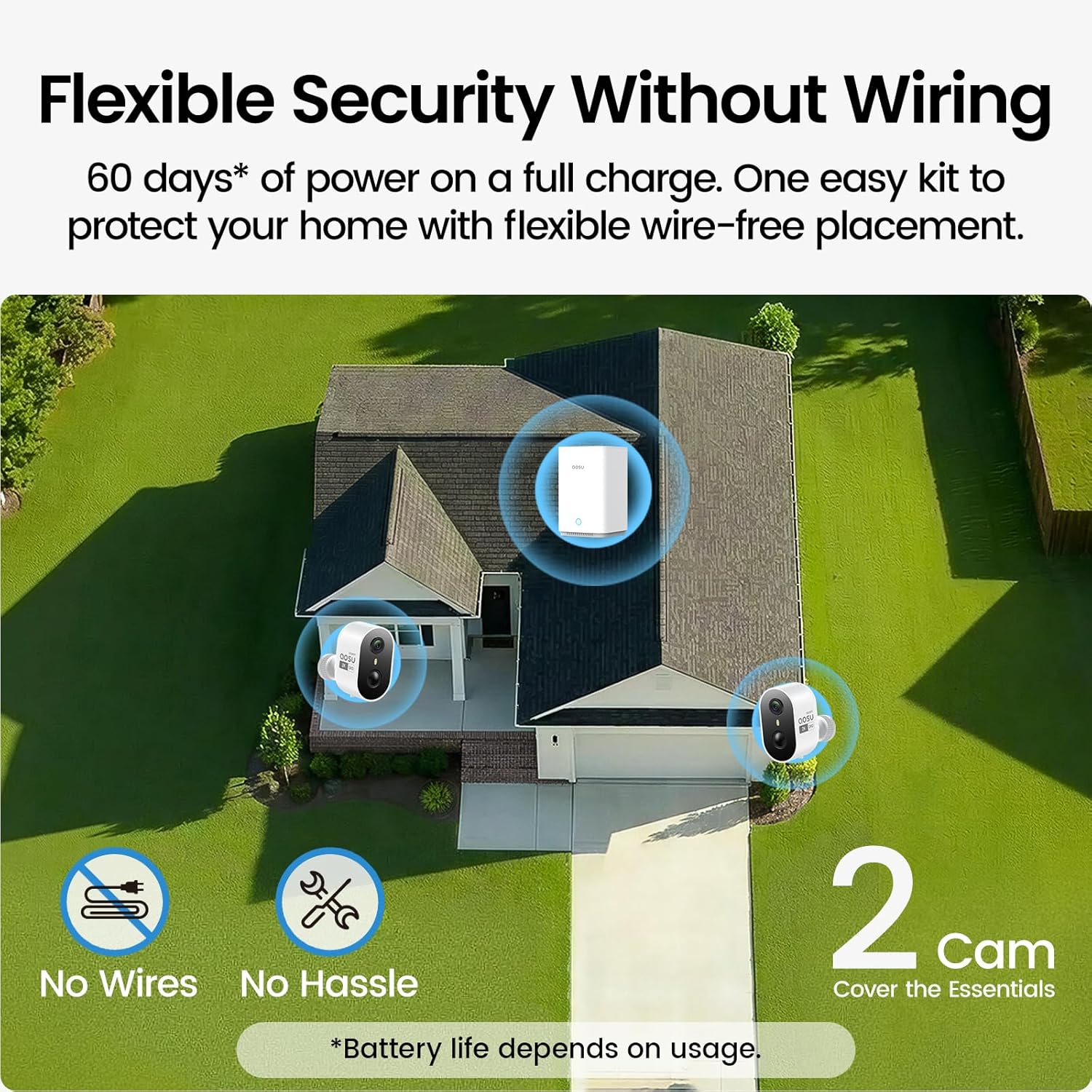 Thumbnail 2 de aosu Security Cameras Wireless Outdoor Home System (True 2K) with Spotlight & Siren Alarm, 2-Cam Kit