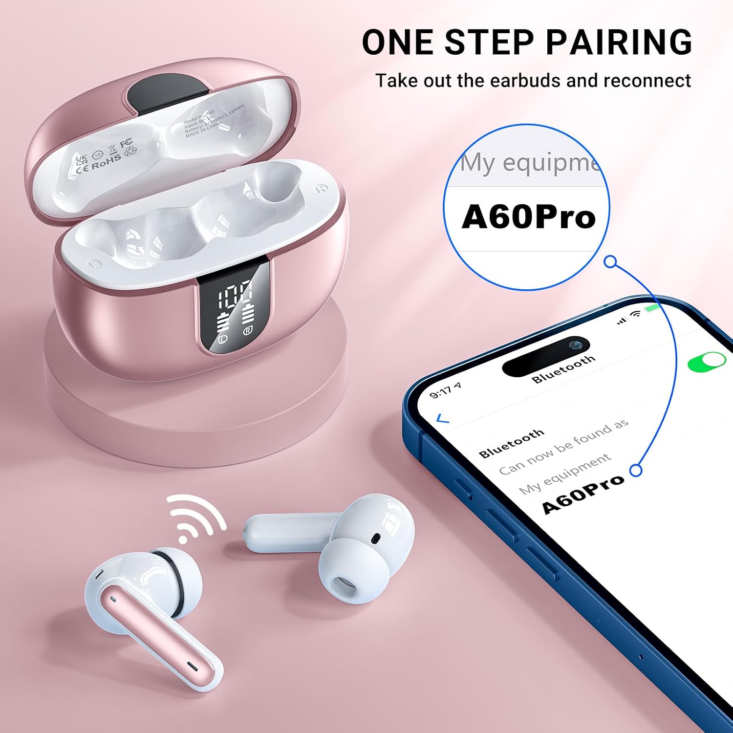 Thumbnail 3 de Aovoce A60PRO Bluetooth 5.3 in-ear wireless earbuds with LED display, 4-mic ENC calls and IPX6