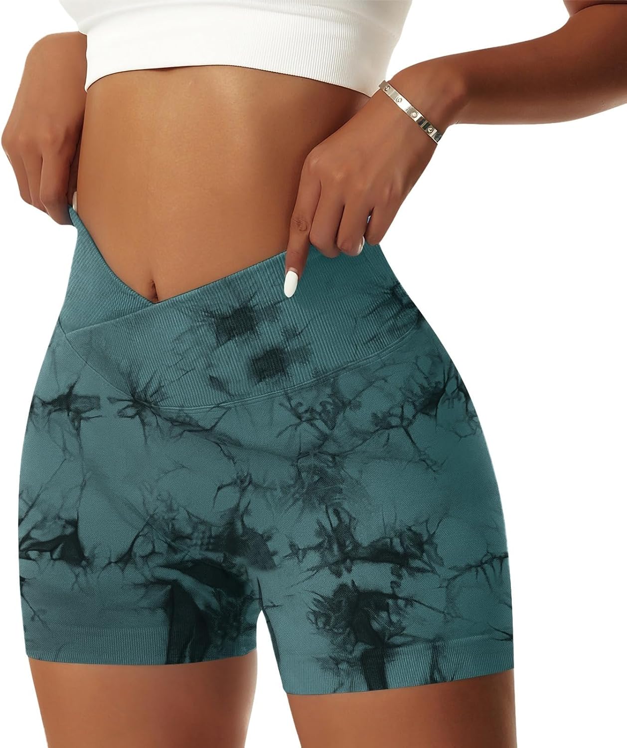Thumbnail 6 de Vertvie Damen Gym Shorts V-Cross Stretch Push-Up High Waist – nahtloser Workout-Shorts mit 4-Wege-Stretch