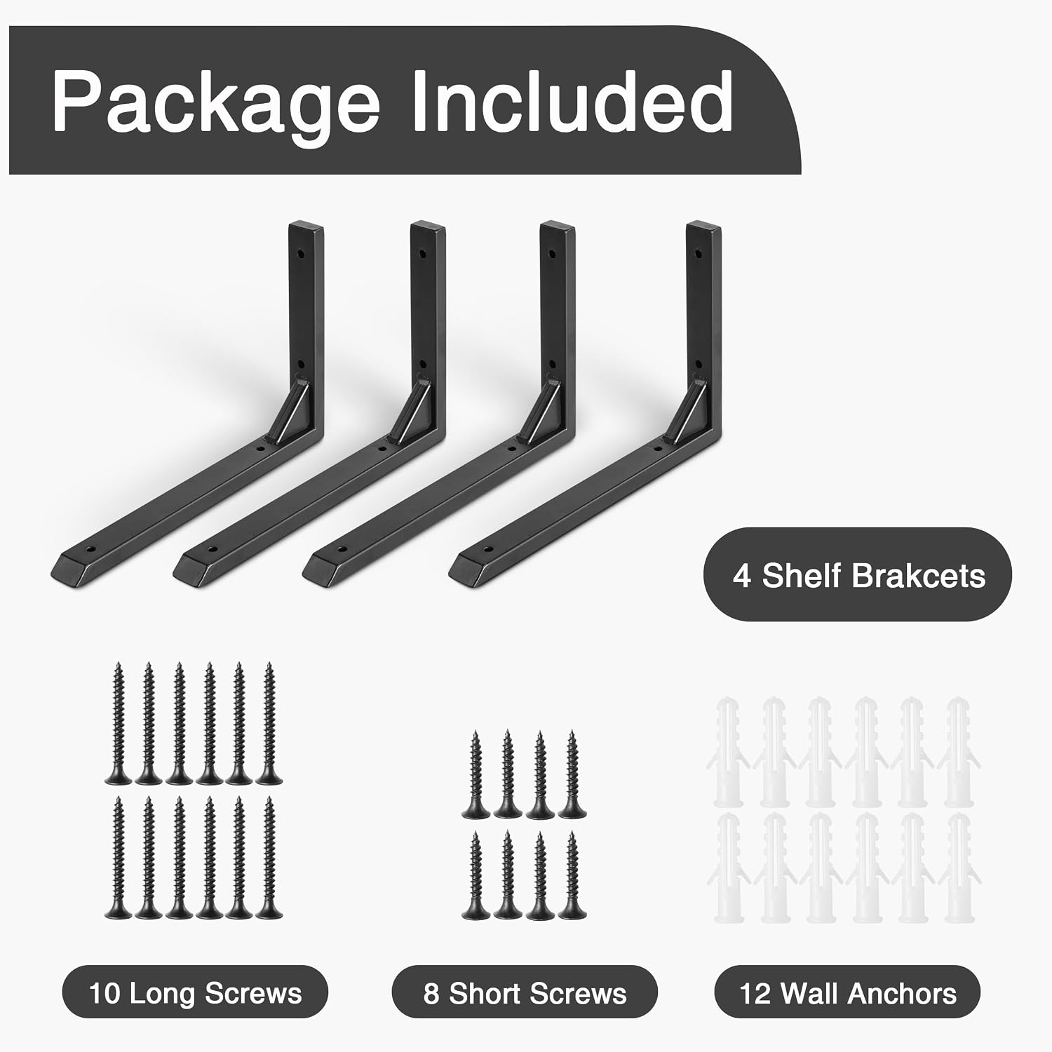 Detalle de Ouvin Heavy Duty Shelf Brackets 10 Inch – 4 Pack (Wall Mount, Black Iron)