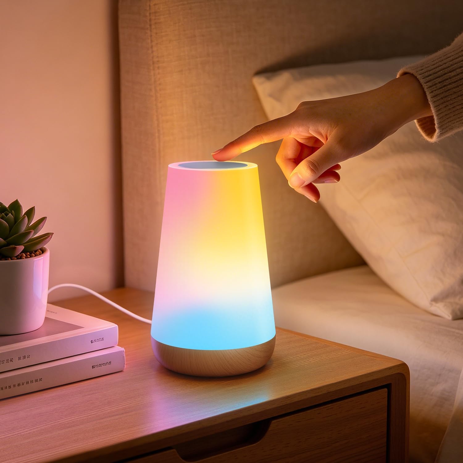 Detalle de Auxmir Smart Nachttischlampe Nachtlicht Touch dimmbar RGBICWW mit WLAN & App (Alexa/Google) – Timer für Kinderzimmer