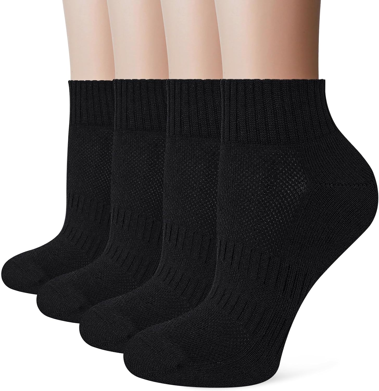 Detalle de Stoeury White Sports Ankle Socks Women – Cushioned, Breathable, Anti-Blister (4 Pairs)