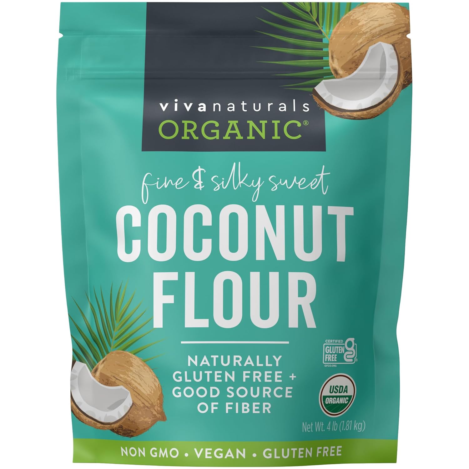 Detalle de Viva Naturals TRTJUNEBEAUTY60763 Organic Coconut Flour, 4 lbs, Gluten-Free