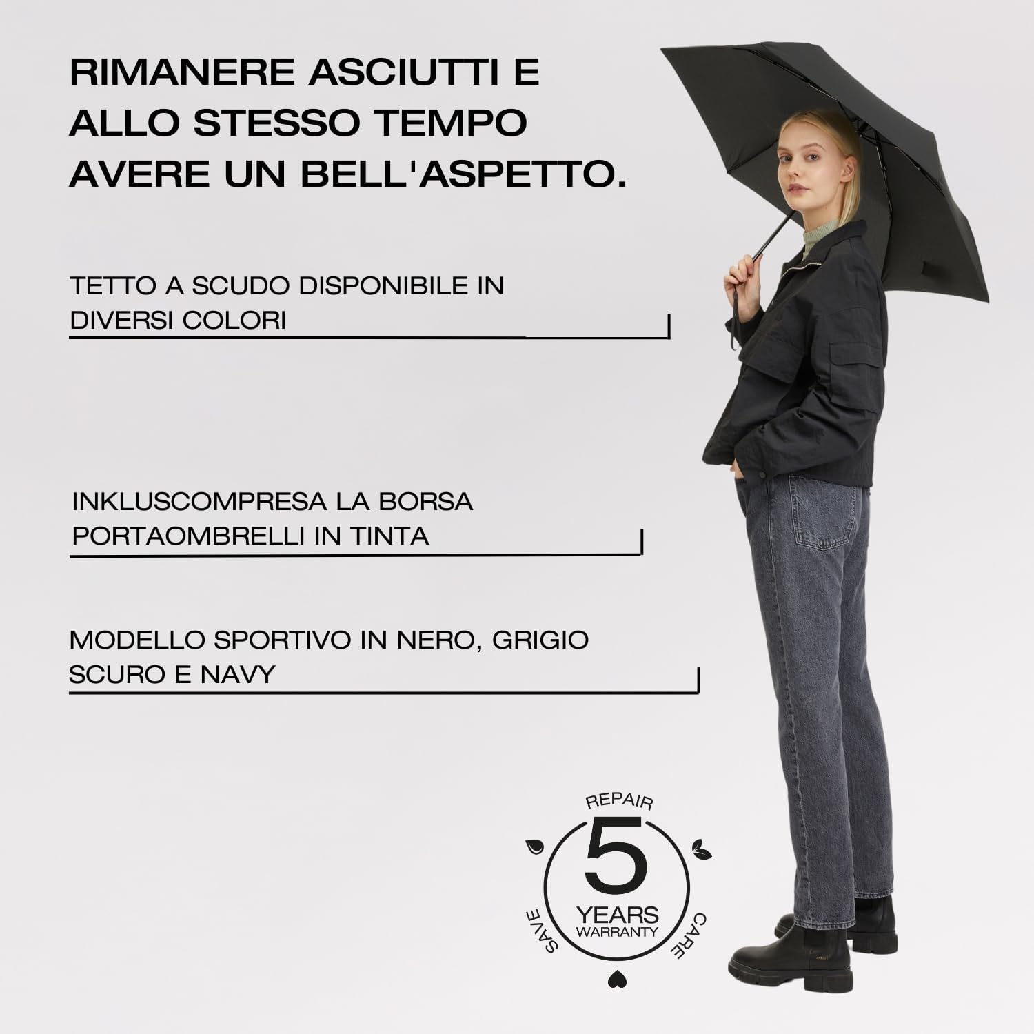 Detalle de Ombrello Knirps C.250 Light Duomatic Black con Borsa Portaombrelli