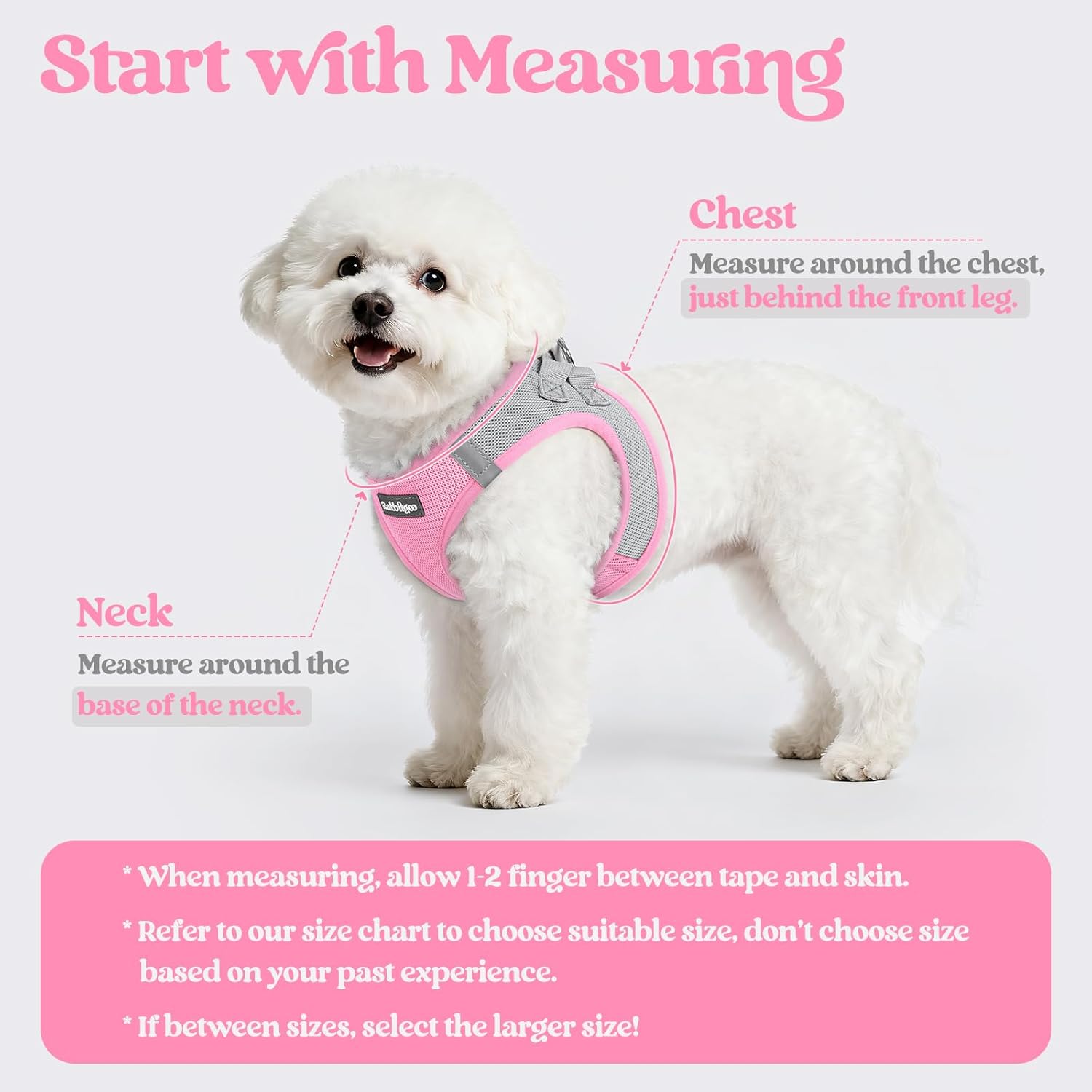 Thumbnail 1 de rabbitgoo Dog Harness & Leash Set (Small Dogs, M) – Step-in soft mesh with reflective strips in Pink & Gray