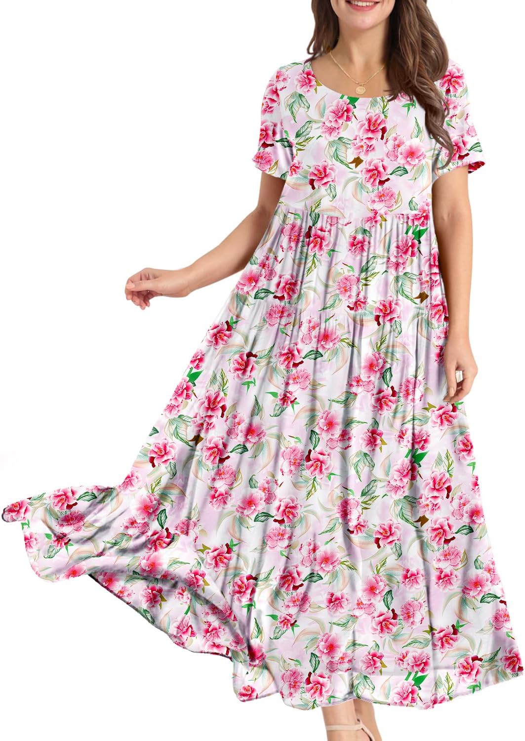 Detalle de YESNO Women Casual Loose Bohemian Floral Maxi Dress with Pockets